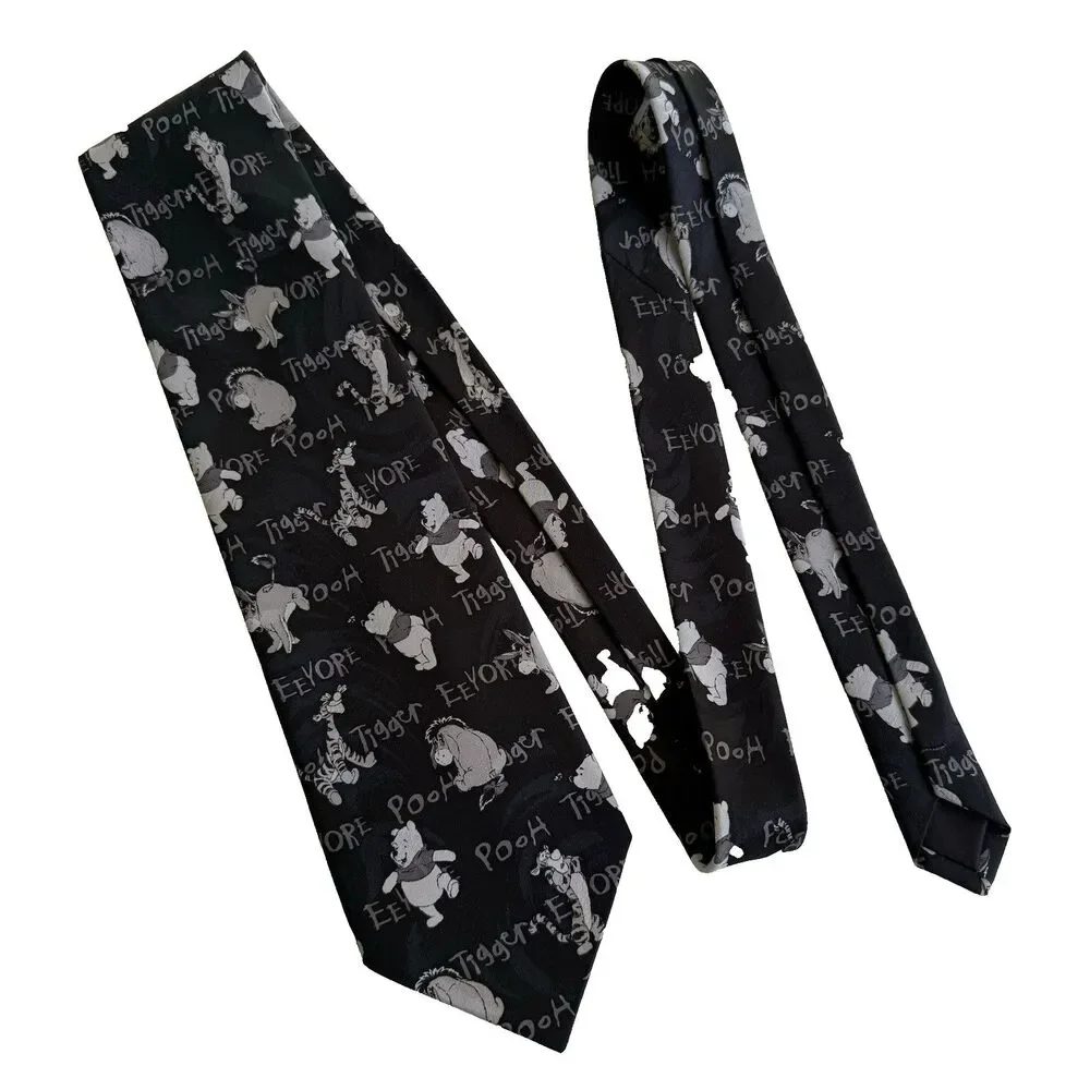 DISNEY WINNIE THE POOH NECK TIE TIGGER EEYORE BLACK GRAY 4x58